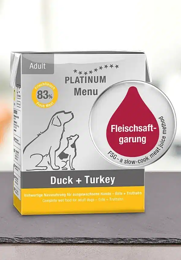 PLATINUM Menu Duck + Turkey Adult Šunims Šlapias Maistas