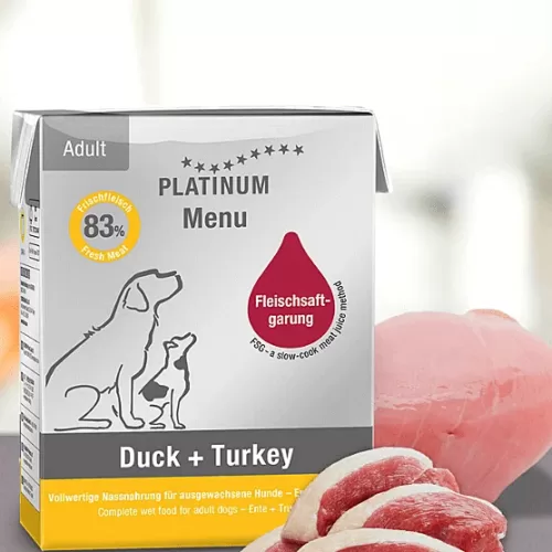 PLATINUM wet dog food Menu Adult Duck Turkey