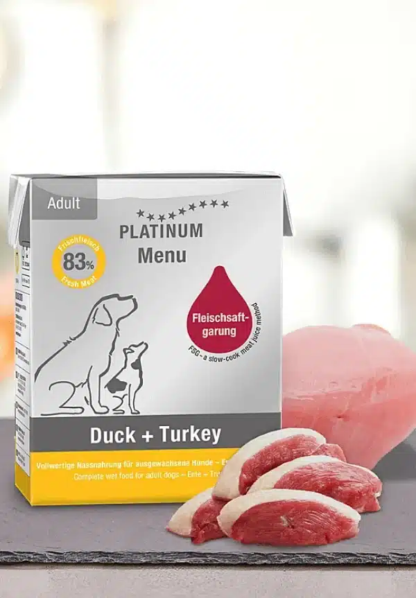 platinum wet dog food menu adult duck turkey