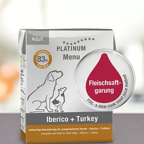 platinum menu iberico + turkey adult šunims šlapias maistas
