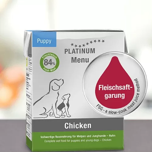 platinum menu puppy chicken adult šunims šlapias maistas