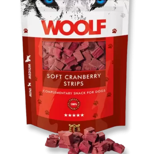 woolf soft cranberry strips skanėstai šunims 100 gr