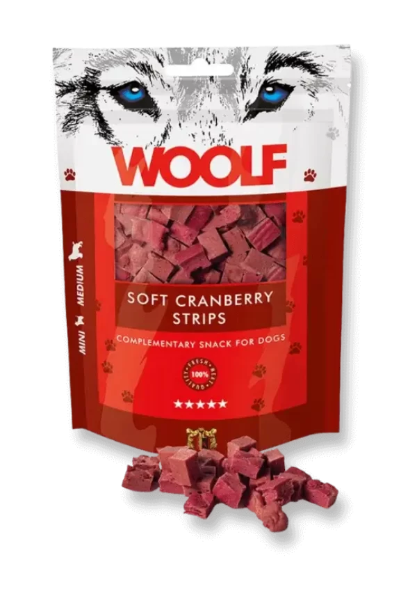 woolf soft cranberry strips skanėstai šunims 100 gr