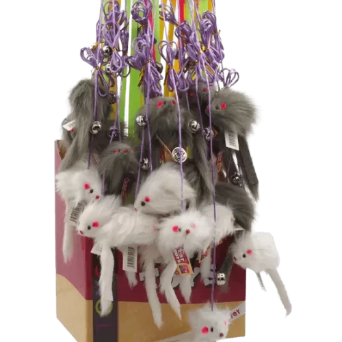 Žaislas katėms pelė su katžole ant virvės 17cm+49cm