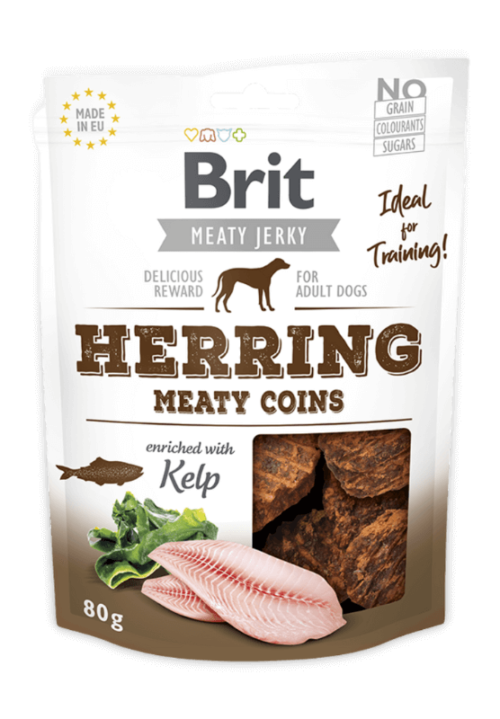 brit jerky herring meaty coins skanėstas 80g
