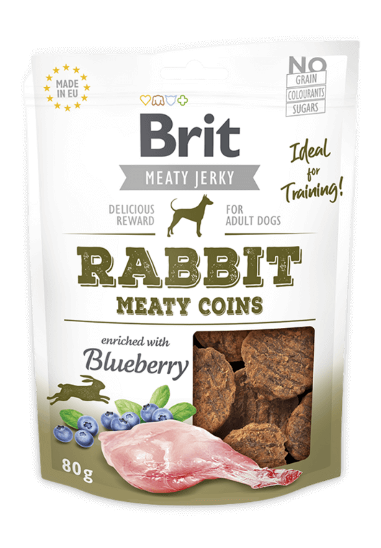 brit jerky rabbit meaty coins skanėstas 80g