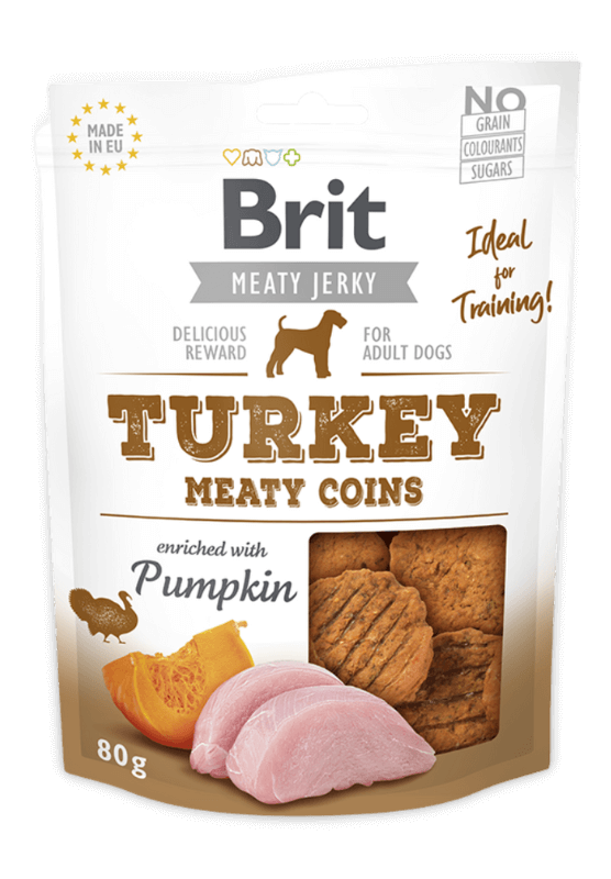 brit jerky turkey meaty coins skanėstas 80g