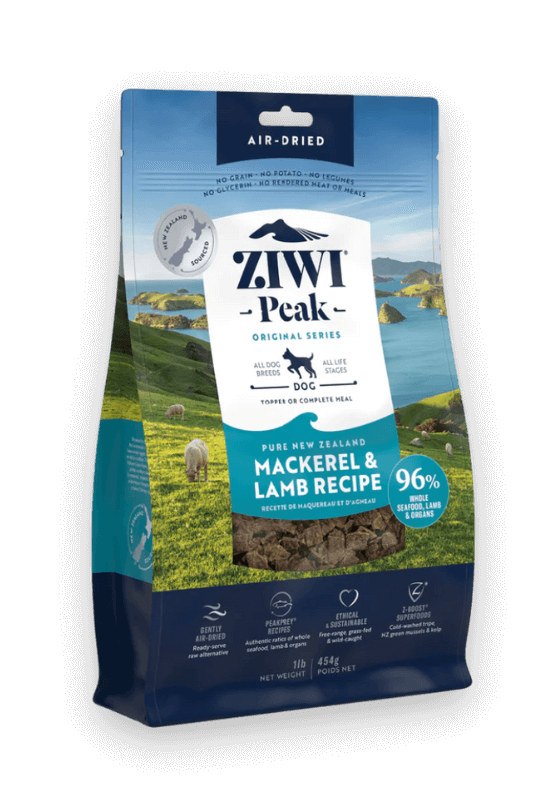 ziwi peak mackerel and lamb air dried sausas maistas šunims su skumbre ir ėriena 454g