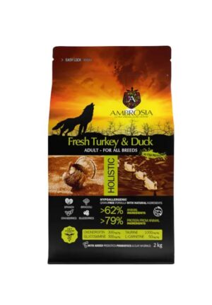 Ambrosia Fresh Turkey & Duck - begrūdis sausas maistas šunims su antiena ir kalakutiena
