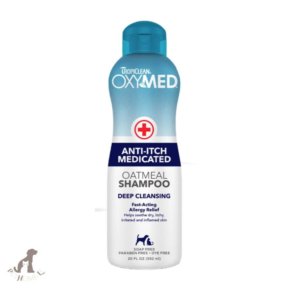 tropiclean oxymed anti-itch medicated oatmeal shampoo šampūnas šunims ir katėms
