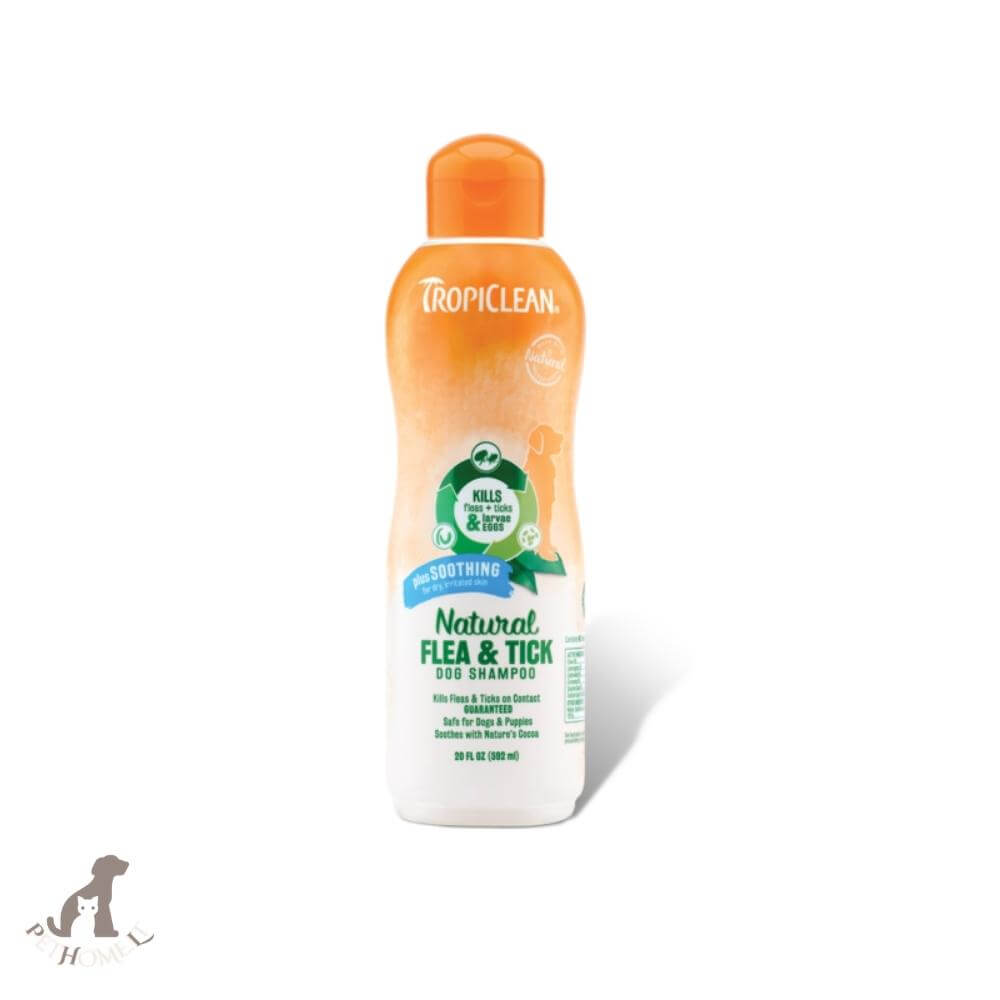 tropiclean plus soothing natural flea & tick dog shampoo 592ml