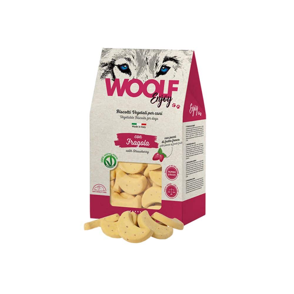 woolf enjoy strawberry - sausainiai šunims su braškėmis 400g