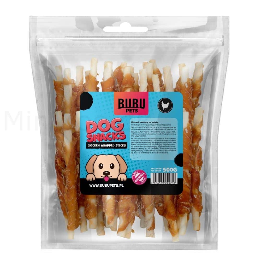 bubu pets chicken wrapped on a beef stick
