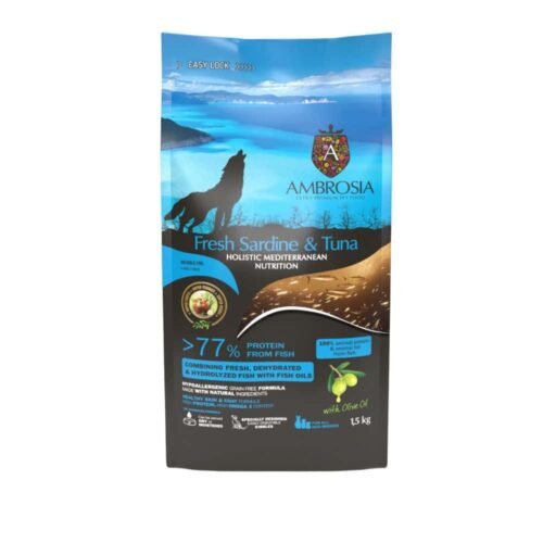 AMBROSIA Fresh Sardine & Tuna begrūdis holistinis sausas maistas visų veislių šunims su tunu ir sardine 5kg
