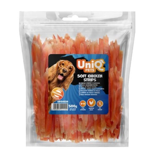 UNIQ PETS soft chicken strips 500g minkštos vištienos juostelės