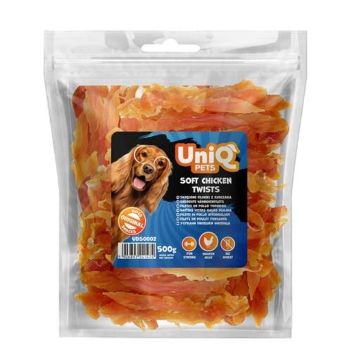 UNIQ PETS soft chicken twists 500g minkštos vištienos juostelės