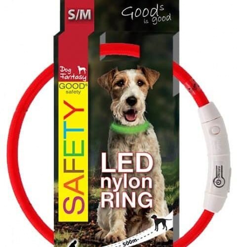 Šviečiantis antkaklis šunims LED, reguliuojamas, 45cm (raudonas)