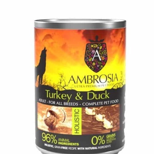 AMBROSIA Turkey & Duck - natūralūs konservai šunims su kalakutiena ir antiena, 400g