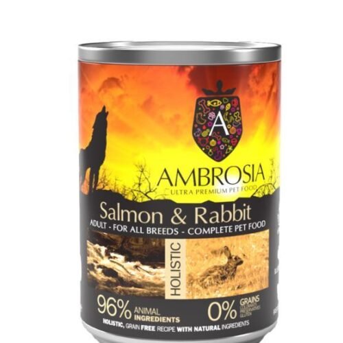 AMBROSIA Salmon & Rabbit - natūralūs konservai šunims su lašiša ir triušiena, 400g