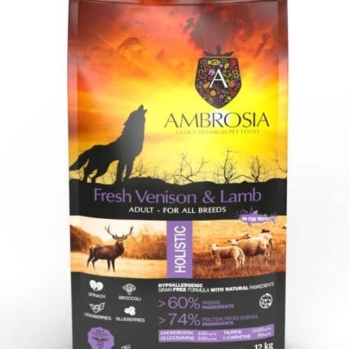 AMBROSIA grain-free Lamb & Fresh Venison Adult, begrūdis ėrienos ir šviežios elnienos sausas maistas šunims