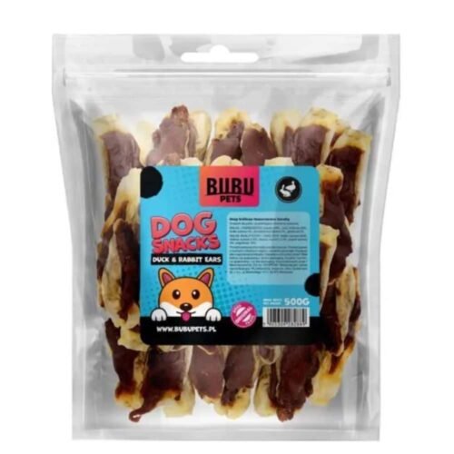 Bubu Pets duck rabbit ears džiovintos triušio ausys su antienos mėsa, 500g