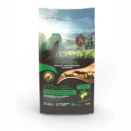 AMBROSIA Fresh Lamb vieno baltymo begrūdis sausas maistas šunims su ėriena