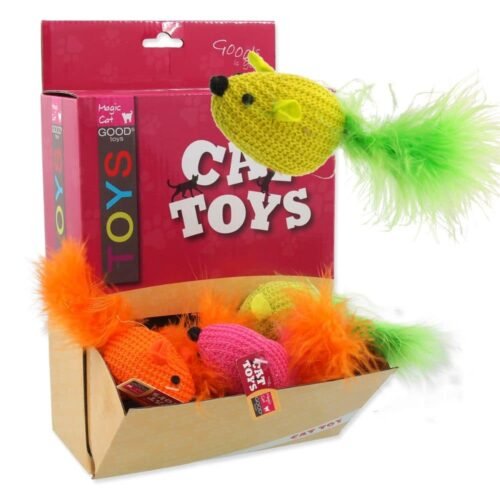 Magic Cat pelė su katžole ir plunksnomis 6cm