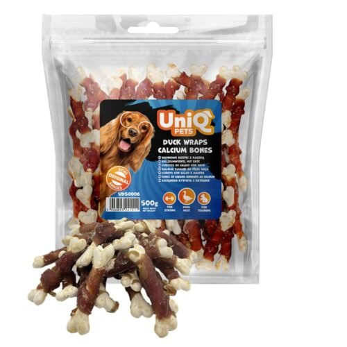 UNIQ PETS 500g duck wraps calcium bones kalcio kauliukai su antienos mėsa